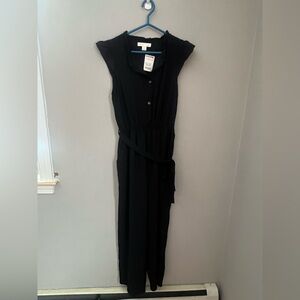 NWT Monteau Ruffled Crew Neckline Button Down Wide Leg Jumpsuit w/ Belt